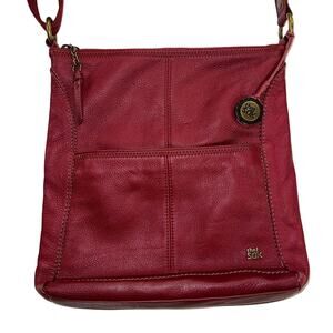 The Sak Lucia Red Pebbled Leather Crossbody Bag Canvas Strap Clean